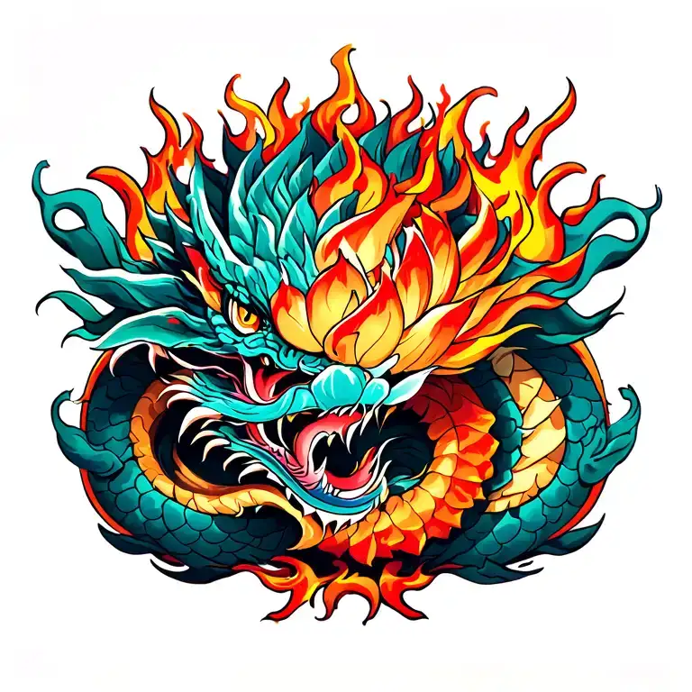 Lotus Dragon And Fire