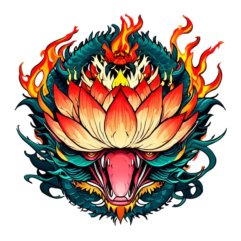 Lotus Dragon And Fire