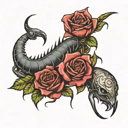 Rose And The Moon And Scorpion With Roses