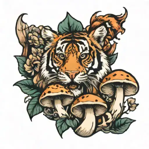 Mushrooms And Tiger