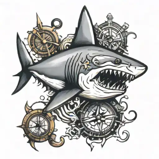 Shark From Top Down With A Compass