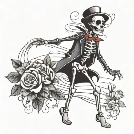 Black And White Social Distorion Skelleton Dancing With A Road And Roses And A Empty Banner