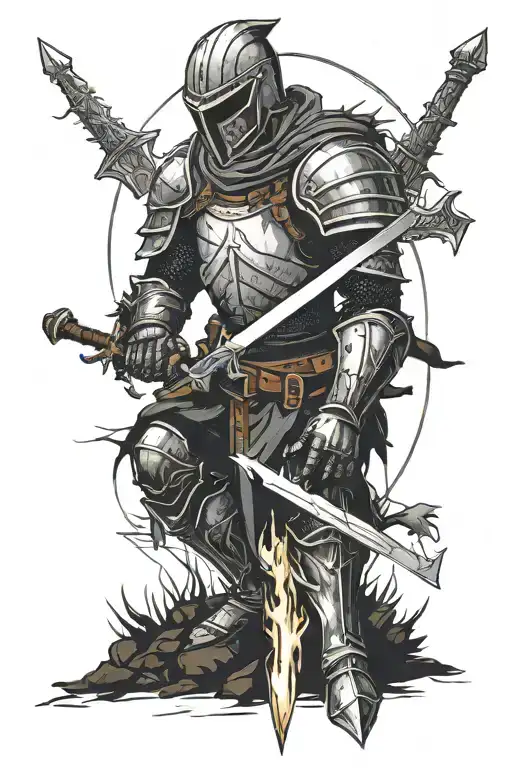 Dark Souls Knight Holding A Sword Sitting Near Bonfire