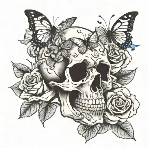 Skull Roses And Butterflies