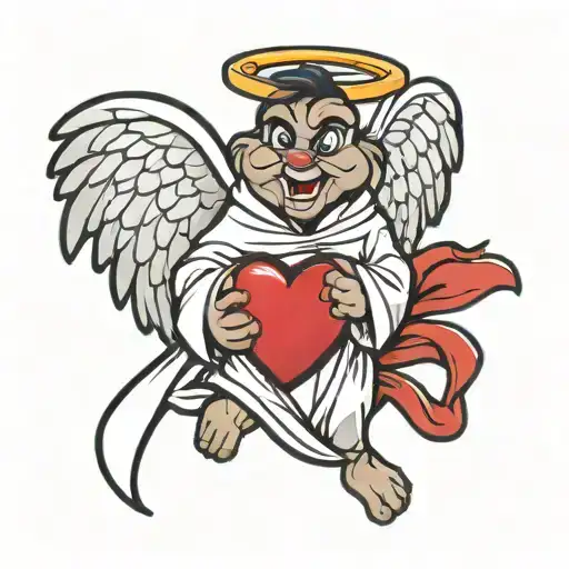 Taz Cartoon As Angel With White Gown Grasp Heart