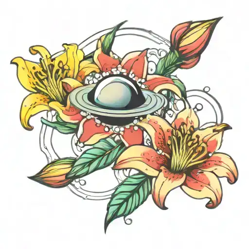 Lily Flower And Saturn Ring Surrounded
