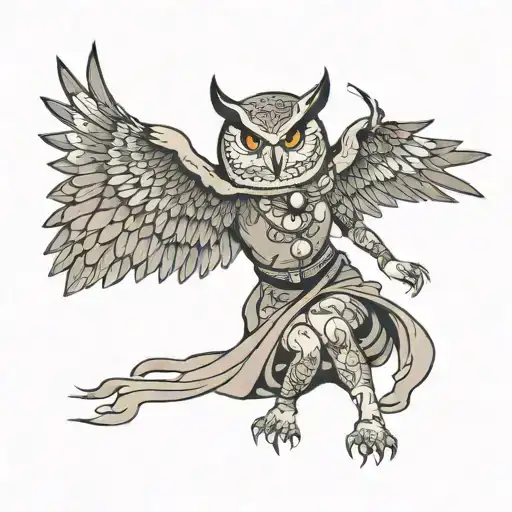 Owl Woman Yelling Japanese Art Style
