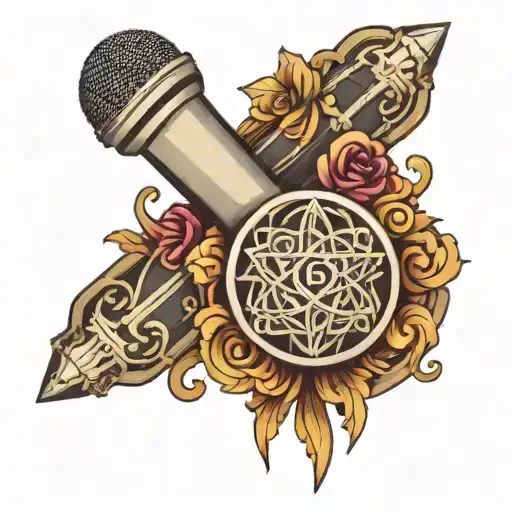 A Stylized Microphone Intertwined With Intricate Religious Symbols