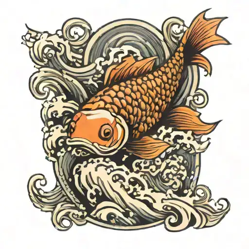 Japanese Carp Swimming Up A Waterfall Flowing