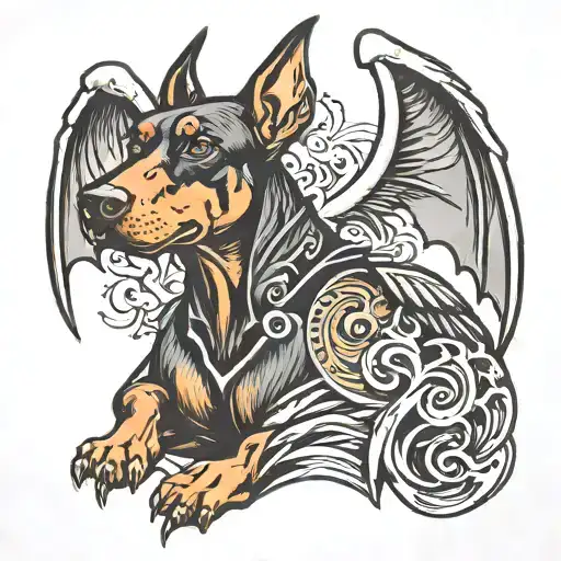 Angry Doberman Dog With Bat Wings
