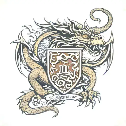 Brown Family Crest Heraldry Eastern Dragon Wrapped