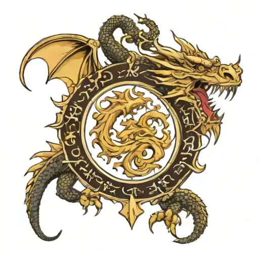 The Brown Family Golden Crest Heraldry Eastern Dragon Wrapped