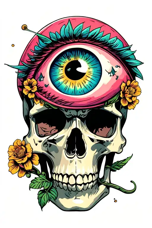 Flying Eyeball Looking Over A Grateful Dead Skull