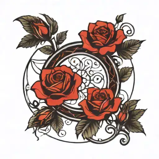 Red And Black Roses In An Openwork Circle