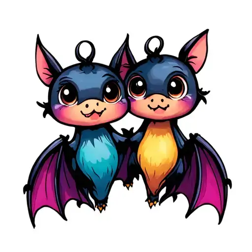 Two Cute Colourful Bats That Are Best Friends