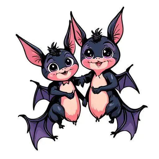 Two Cute Bats That Are Best Friends Holding Hands