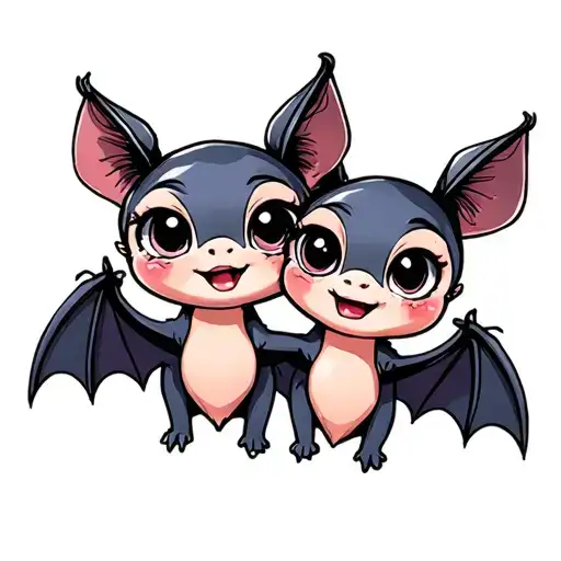 Two Cute Female Bats With Big Eyes That Are Best Friends