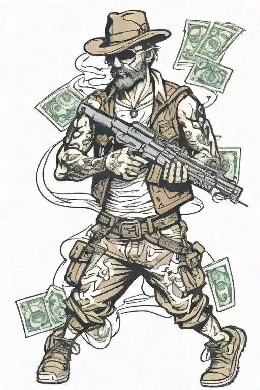 Guy Walking With Gun And Money