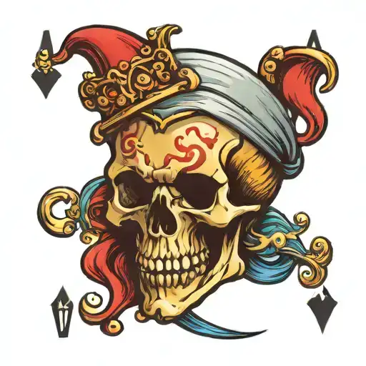 Jester Skull Playing Card Depicting
