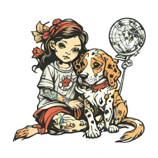 Girl And Dog Sitting