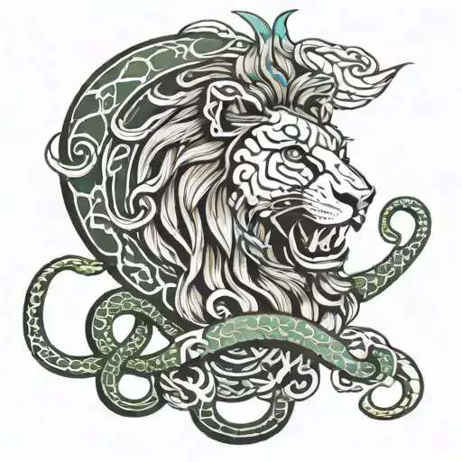 Lion And Snake Going Through Horsehoe