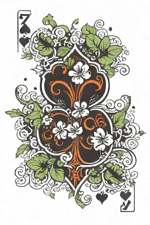 Playing Card 7 Of Clubs But Instead Of Clubs A Four Leaf Clover