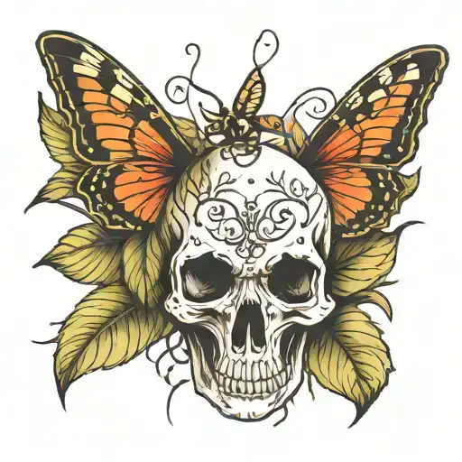 Skull And Moth With Leaves