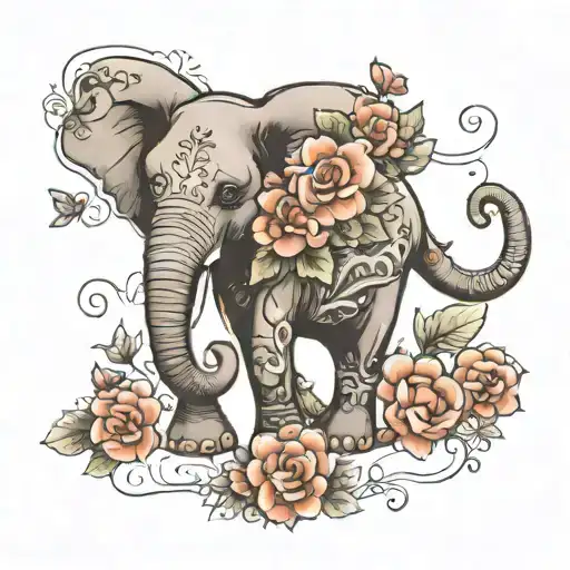 Elephant And Flowers