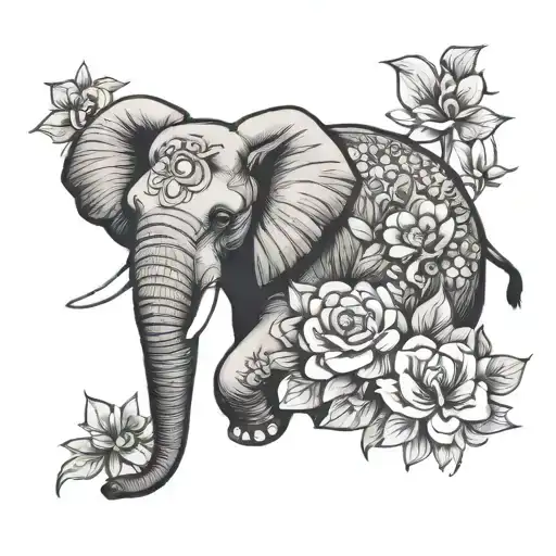Elephant And Flowers