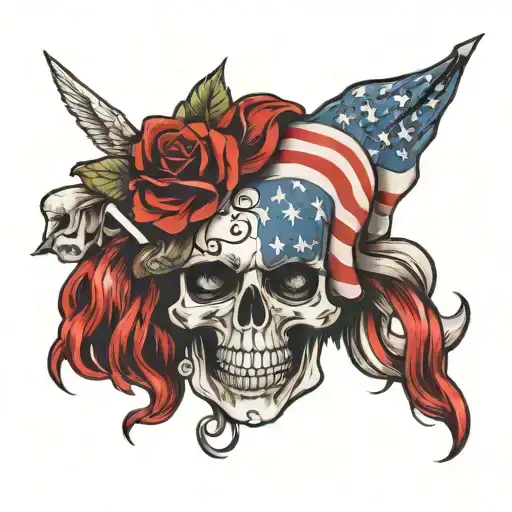 American Flag And Girls Skull