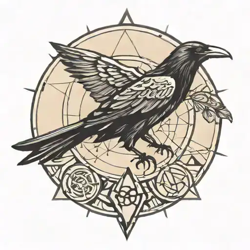 Raven Full Moon Merging Together With Reiki Symbols And Triangle Earth Element Sign