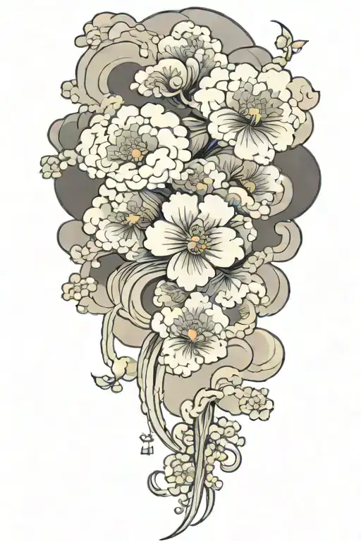 Japanese Clouds Flowers Symbolizing Growth