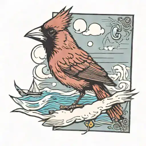 Cardinal At The Beach With An Ace Card In Its Mouth