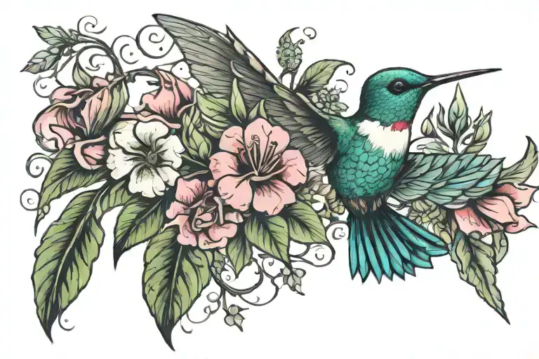 Hummingbird And Flowers Growing