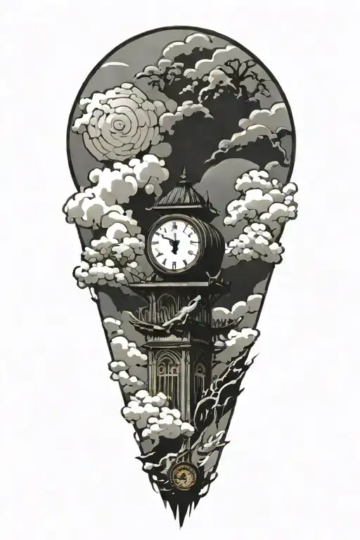 Japanese Clouds And Clock Inside