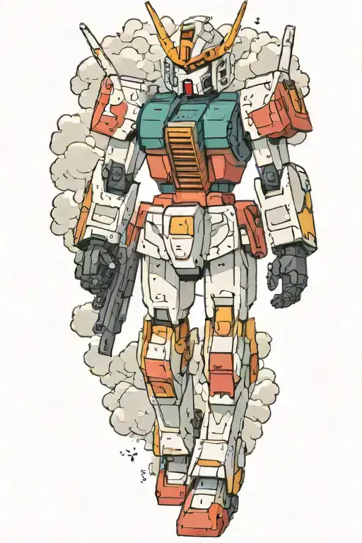 Small Gundam Robot Surrounded By Japanese Clouds