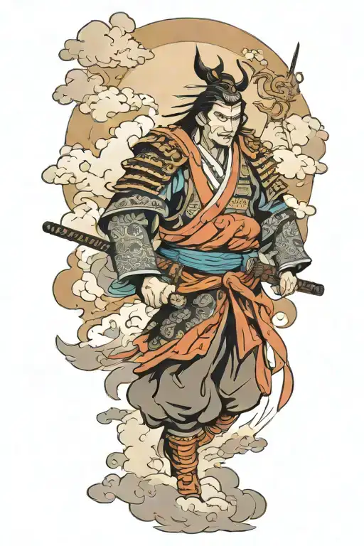 Samurai Surrounded By Japanese Clouds Surrounding