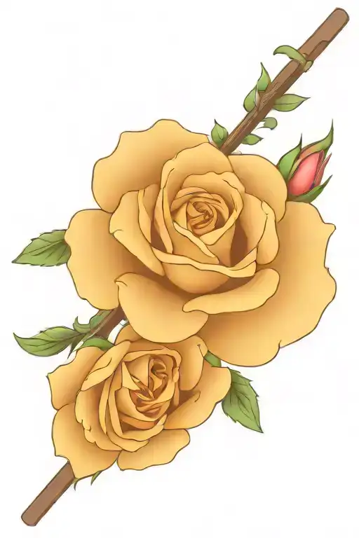 Thin Cross With Rose On The Right And Aster On The Left