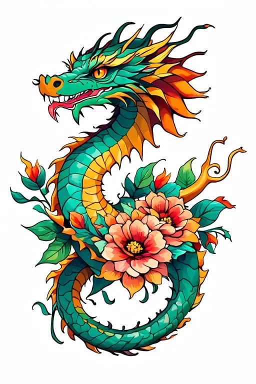 Dragon With Flowers