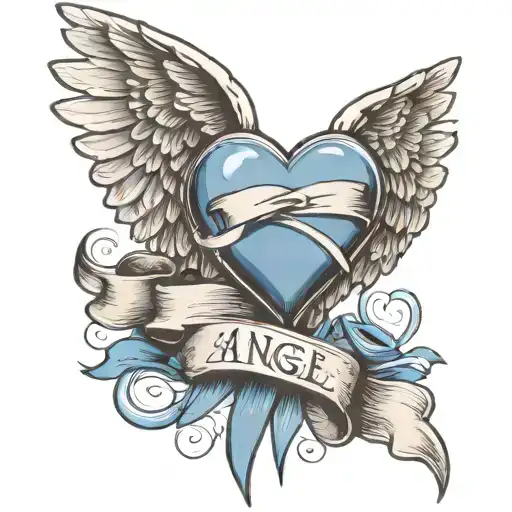 Angel Wings With Heart And Ribbon For Name With Date To And From Spot