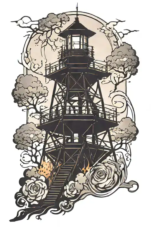 Fire Tower Silhouette Surrounded
