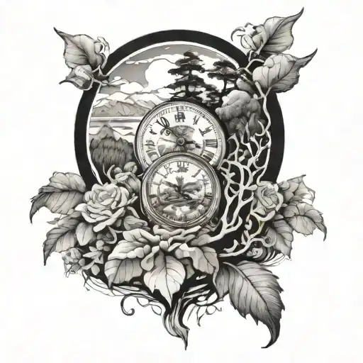 Clock With Black And White Landscapes