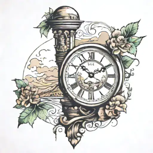 Clock With Roman Numerals With Landscape Inside