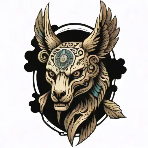 Totem Pole With Wolf Eagle Jaguar Skull