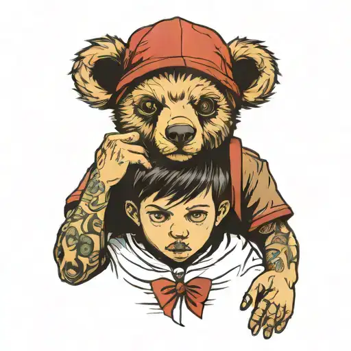 Boy With Teddy Bear Head On Head