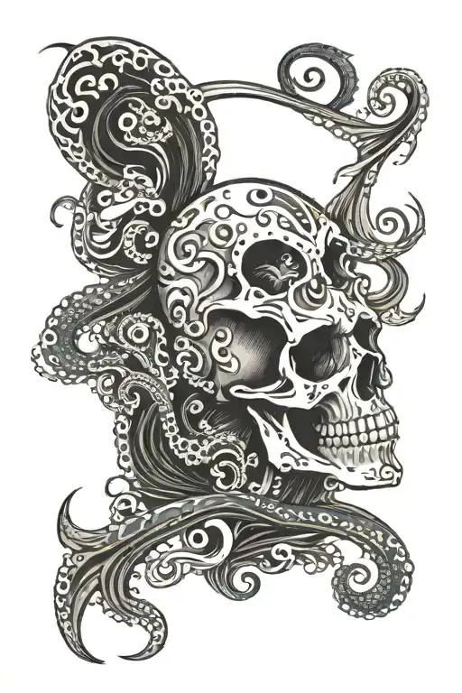 Frenat On A Wave In The Form Of A Skull With An Octopus Under It