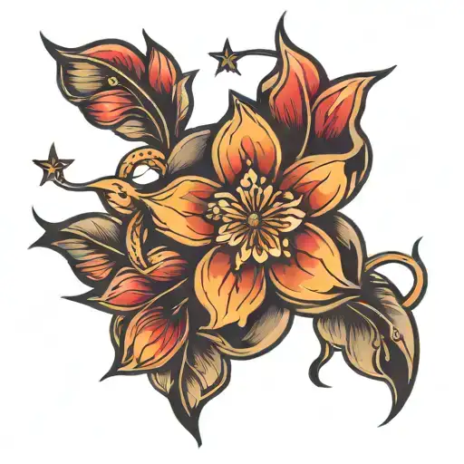 Star And Flower With Four Petals