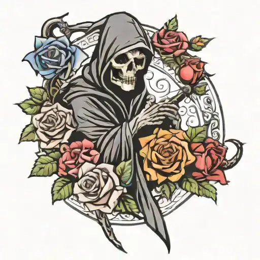 Grim Reaper With Roses Blooming