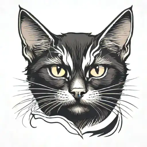 Black Cat With A White Stripe On The Forehead Down To The Nose