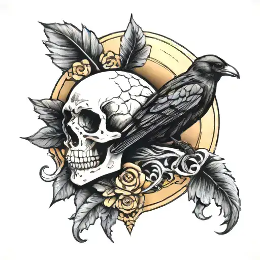 Moon And Crow Skull